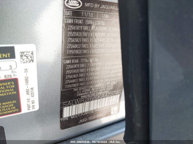 SALWR2RV6KA423746 Land Rover Range Rover Sport Hse