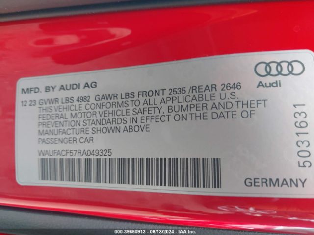 WAUFACF57RA049325 Audi A5 Sportback Premium Plus 45 Tfsi Quattro S Tronic