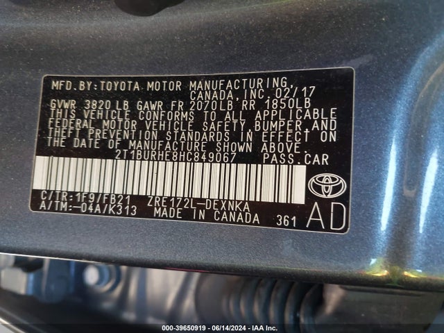 Toyota COROLLA LE 2017 2T1BURHE8HC849067 Image 9