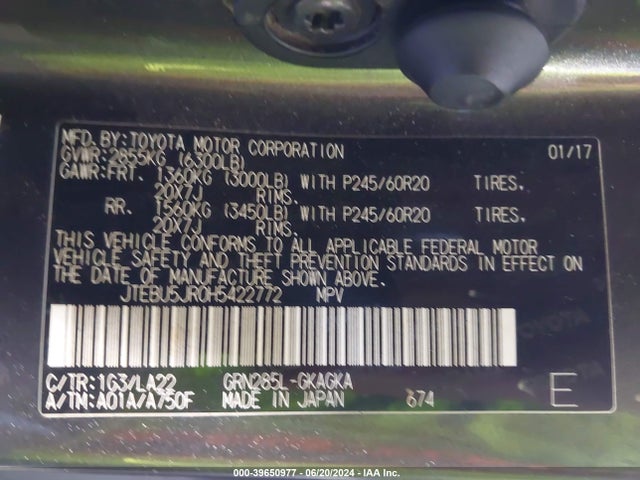 Toyota 4runner Limited 2017 JTEBU5JR0H5422772 Image 9