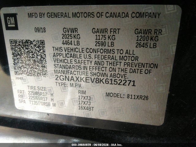 Chevrolet EQUINOX LT 2019 2GNAXKEV8K6152271 Image 9
