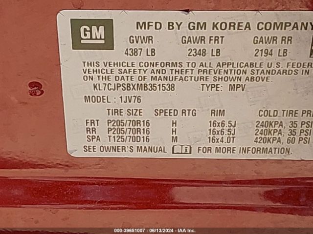 KL7CJPSBXMB351538 Chevrolet Trax Awd Lt