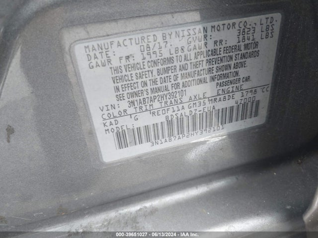 Nissan SENTRA SV 2017 3N1AB7AP2HY392101 Image 9