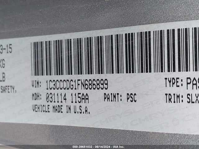 1C3CCCDG1FN686899 Chrysler 200 S