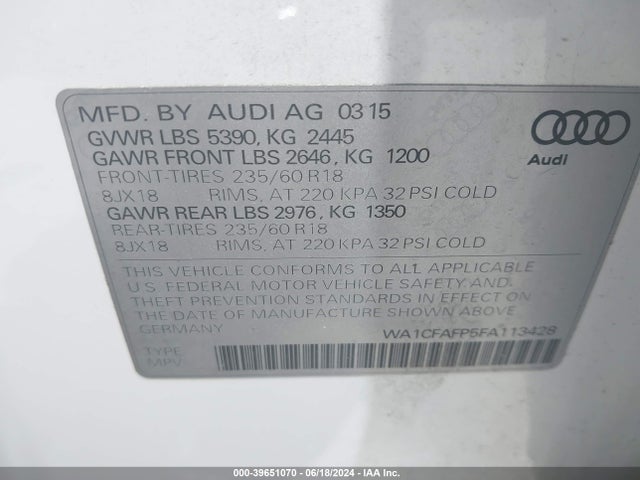 Audi Q5 2.0t Premium 2015 WA1CFAFP5FA113428 Image 9