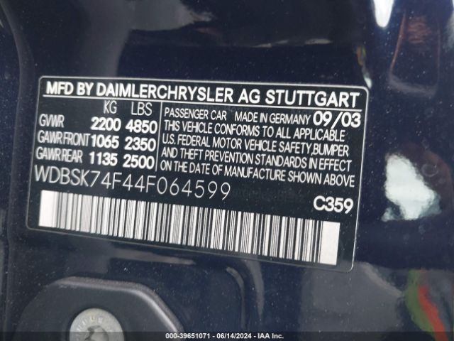 2004 MERCEDES-BENZ SL 55 AMG WDBSK74F44F064599 Photo 8