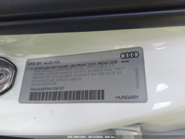 WAUAUGFF4H1038167 Audi A3 2.0t Premium