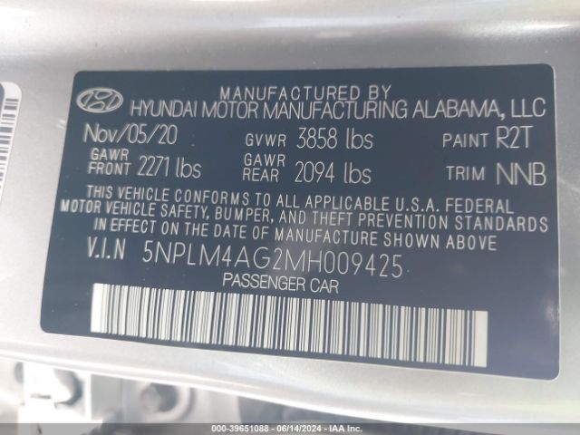 5NPLM4AG2MH009425 Hyundai ELANTRA SEL