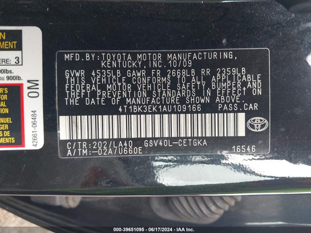 Продаж на аукціоні авто 2010 Toyota Camry Xle V6, vin: 4T1BK3EK1AU109166, номер лоту: 39651095