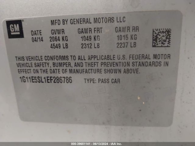 1G11E5SL1EF286786 Chevrolet MALIBU 2LT
