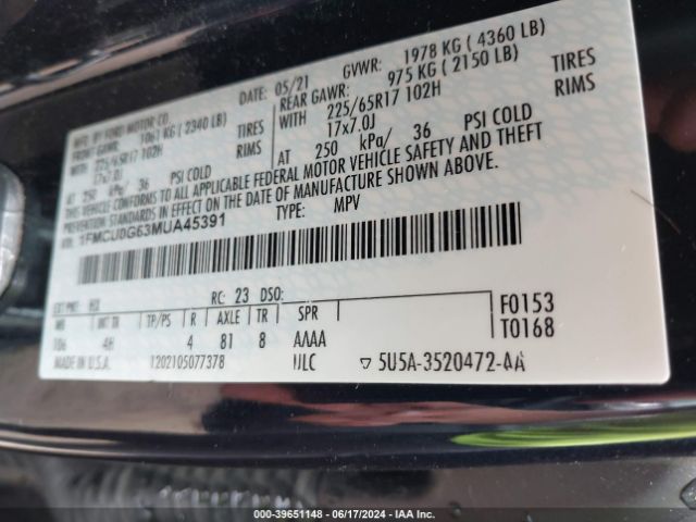 2021 FORD ESCAPE 1FMCU0G63MUA45391 Photo 8