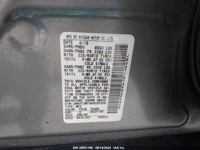 Nissan ROGUE SV 2019 JN8AT2MT4KW265309 Image 9