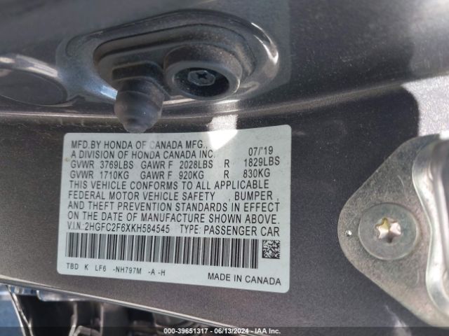 2HGFC2F6XKH584545 Honda Civic Lx