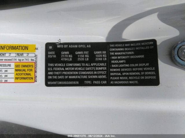 W04WT3N50GG085926 Buick Cascada Premium