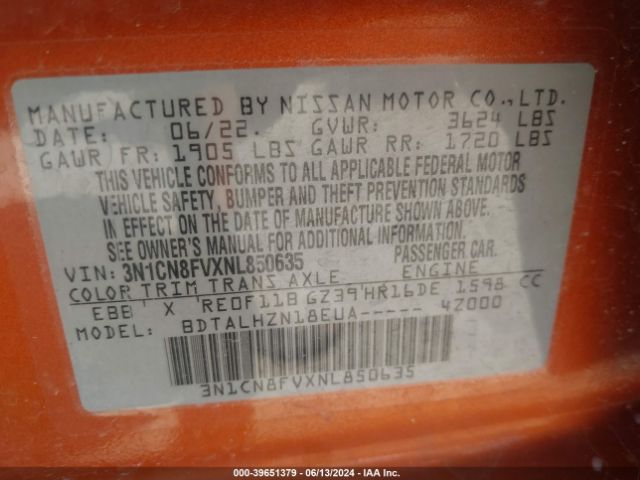 3N1CN8FVXNL850635 Nissan Versa 1.6 Sr Xtronic Cvt
