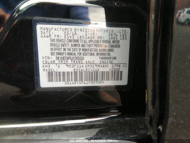 3N1AB7AP6JY309324 Nissan SENTRA S