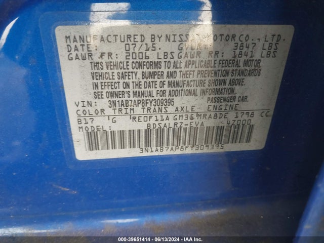 Nissan SENTRA SR 2015 3N1AB7AP8FY309395 Image 9