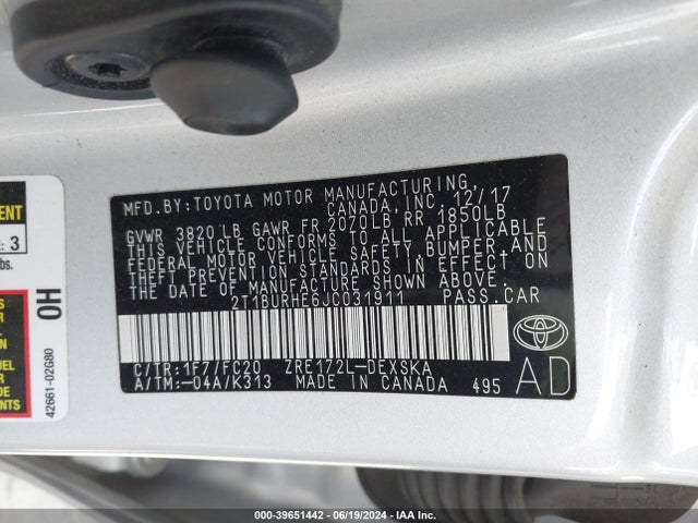 Toyota COROLLA SE 2018 2T1BURHE6JC031911 Image 9