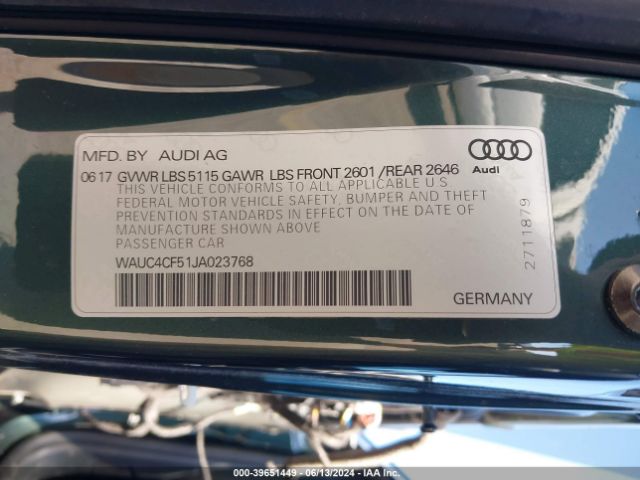 WAUC4CF51JA023768 Audi S5 3.0t Premium Plus