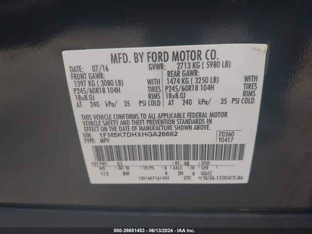 Ford EXPLORER XLT 2017 1FM5K7DHXHGA26662 Image 9