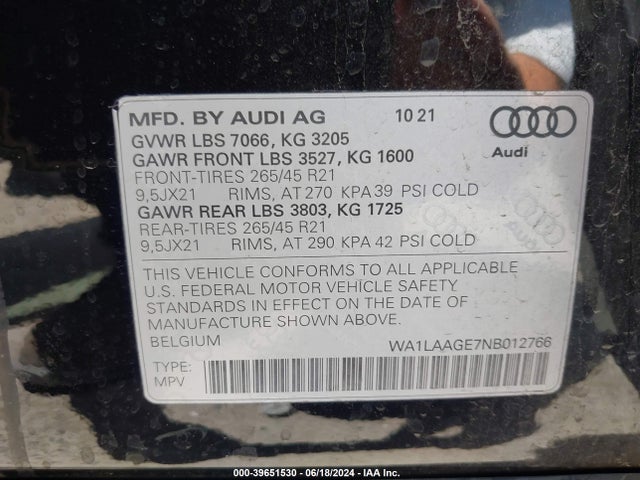 WA1LAAGE7NB012766 Audi E-tron Premium Plus Quattro
