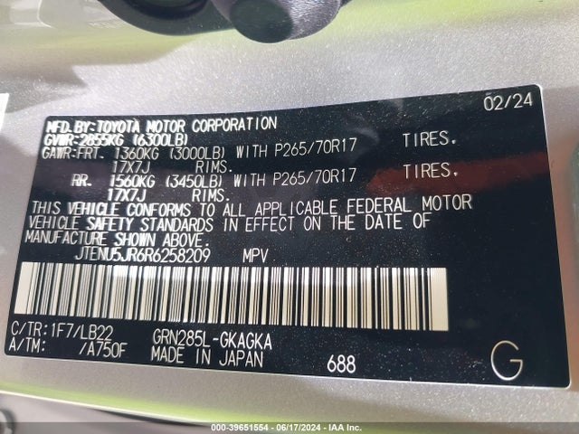 JTENU5JR6R6258209 Toyota 4runner Sr5 Premium