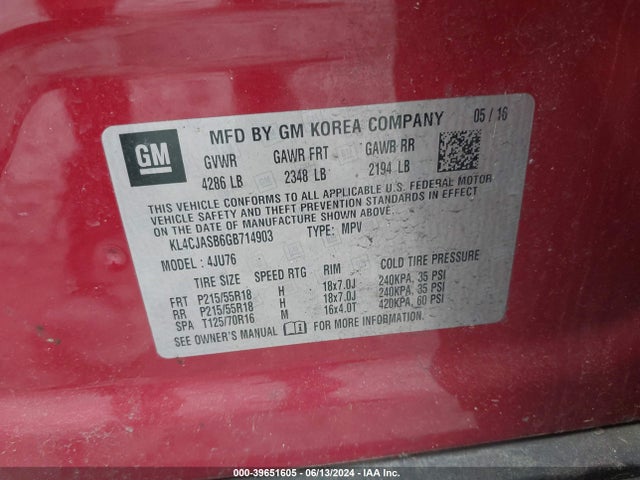 KL4CJASB6GB714903 Buick Encore