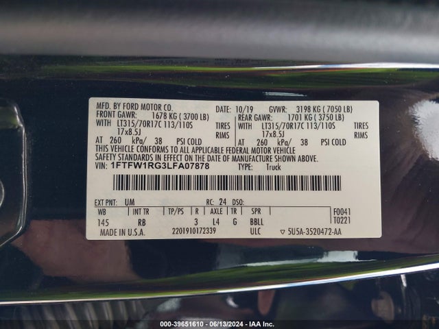 Ford F-150 Raptor 2020 1FTFW1RG3LFA07878 Image 9