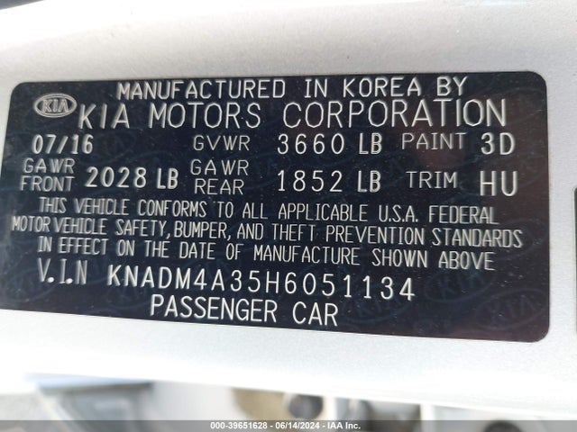 KIA RIO LX 2017 KNADM4A35H6051134 Image 9