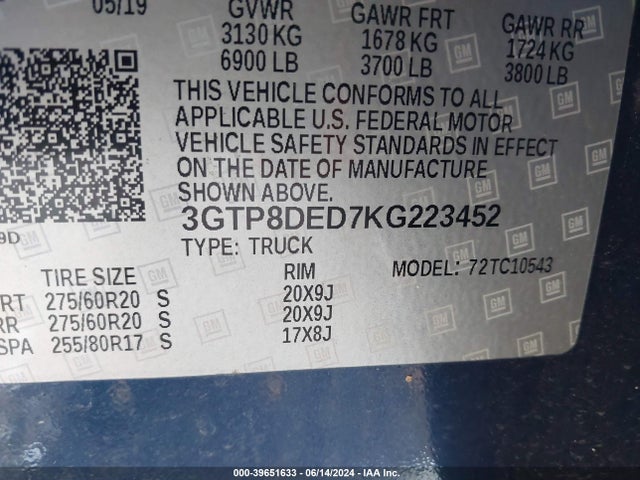 GMC Sierra 1500 Slt 2019 3GTP8DED7KG223452 Image 9