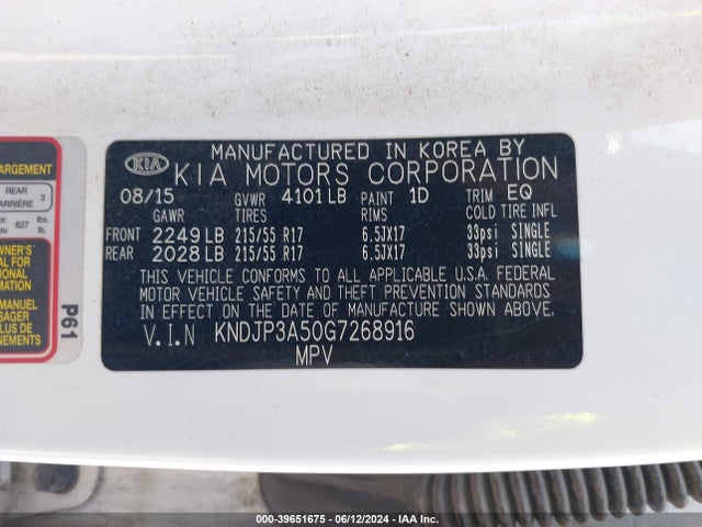 KIA SOUL + 2016 KNDJP3A50G7268916 Image 9