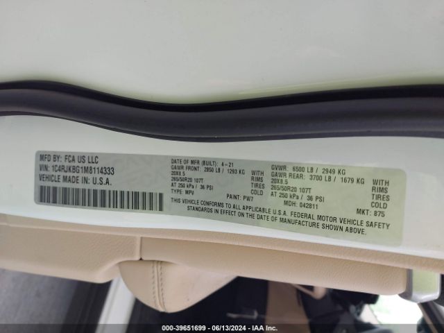 1C4RJKBG1M8114333 Jeep Grand Cherokee L Limited 4x4