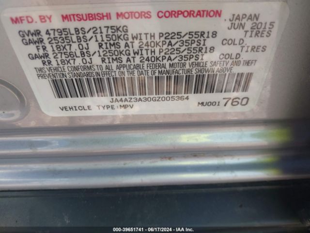 JA4AZ3A30GZ005364 Mitsubishi Outlander Se