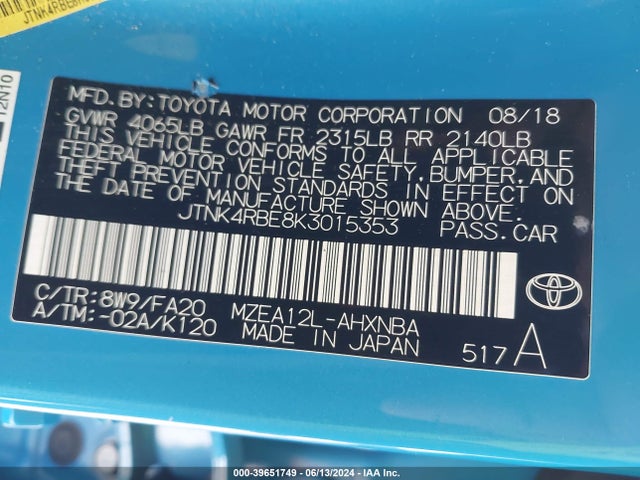 Toyota COROLLA SE 2019 JTNK4RBE8K3015353 Image 9