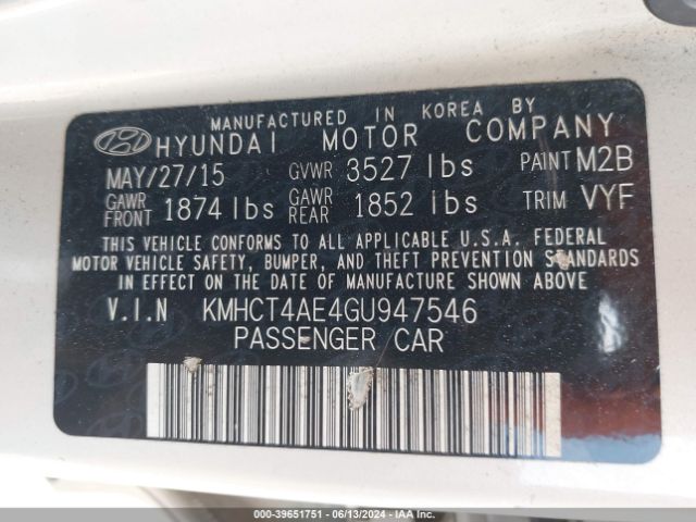KMHCT4AE4GU947546 Hyundai ACCENT SE