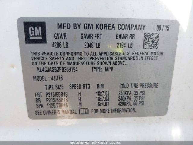 Buick Encore 2015 KL4CJASB3FB269194 Image 9