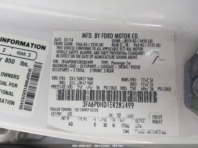 Ford FUSION SE 2014 3FA6P0HD1ER283499 Image 9