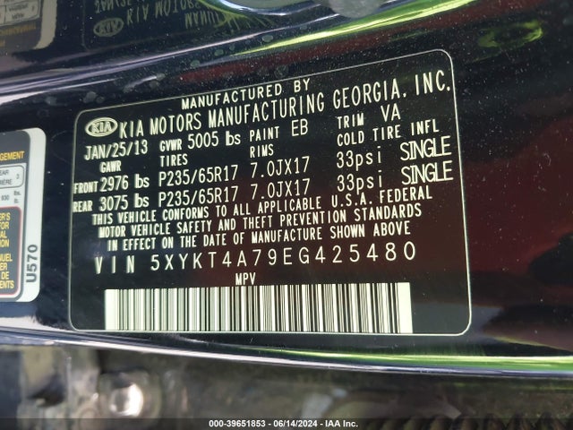 KIA Sorento Lx V6 2014 5XYKT4A79EG425480 Image 9