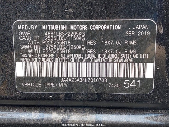 JA4AZ3A34LZ010738 Mitsubishi Outlander Se 2.4 S-awc