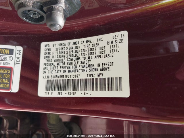 Honda CR-V EX 2015 5J6RM4H51FL113167 Image 9