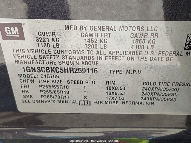 Chevrolet Tahoe Lt 2017 1GNSCBKC5HR259116 Image 9