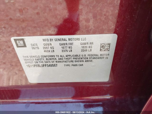 1G11F5SL0FF349567 Chevrolet Malibu 1lz
