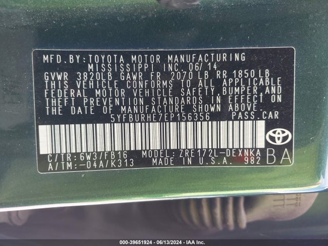 Toyota COROLLA LE 2014 5YFBURHE7EP156356 Image 9