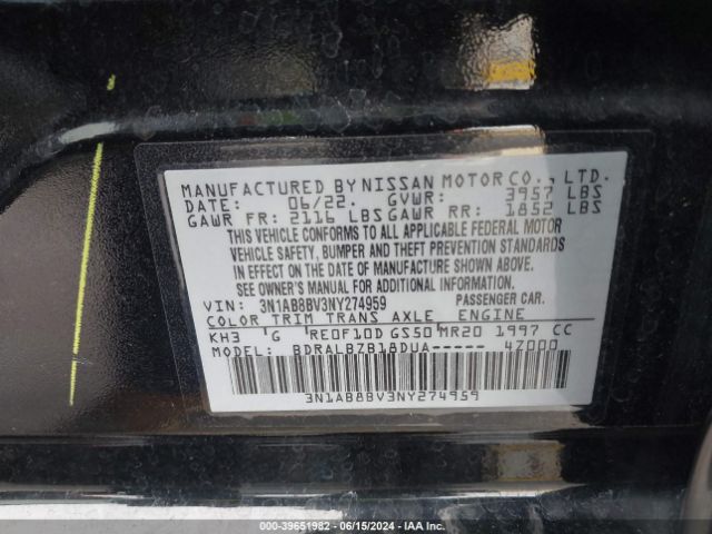 3N1AB8BV3NY274959 Nissan Sentra S Xtronic Cvt