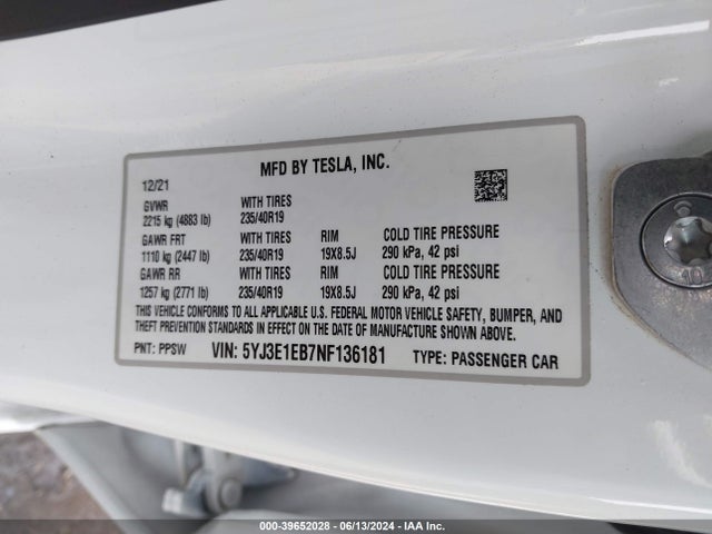 Tesla Model 3 Long Range Dual Motor All-wheel Drive 2022 5YJ3E1EB7NF136181 Image 9