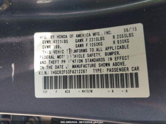 1HGCR2F50FA212287 Honda Accord Sport