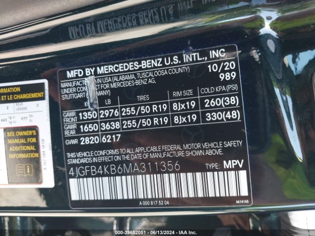 4JGFB4KB6MA311356 Mercedes-Benz Gle 350 4matic