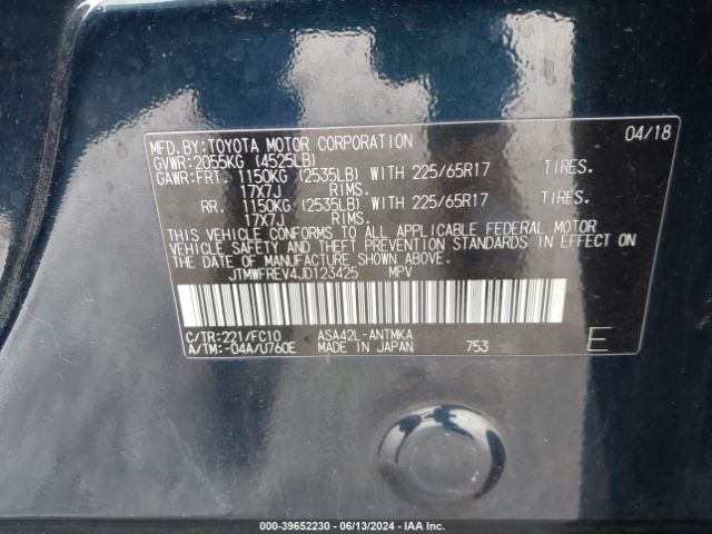 JTMWFREV4JD123425 Toyota Rav4 Xle
