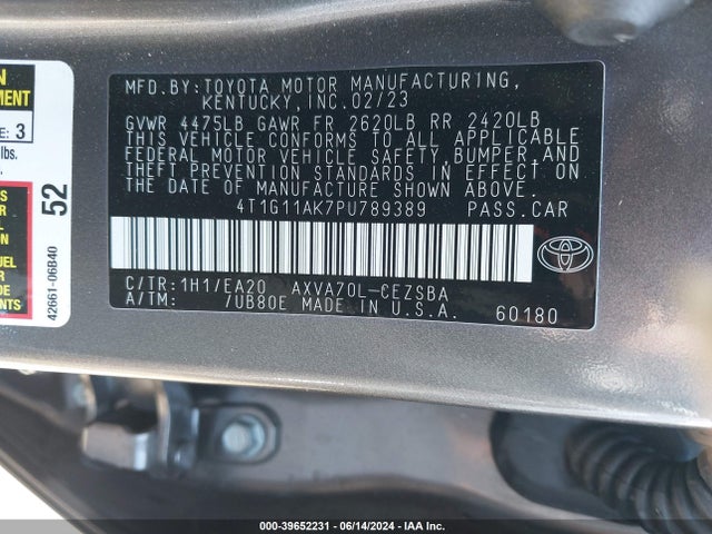 Toyota CAMRY SE 2023 4T1G11AK7PU789389 Image 9