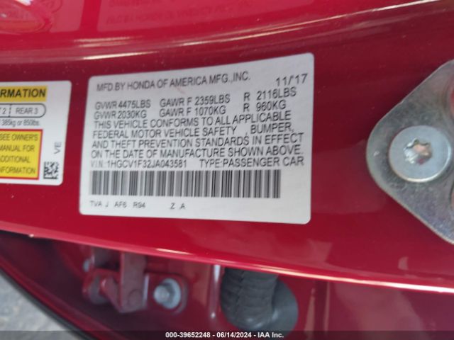 1HGCV1F32JA043581 Honda Accord Sport